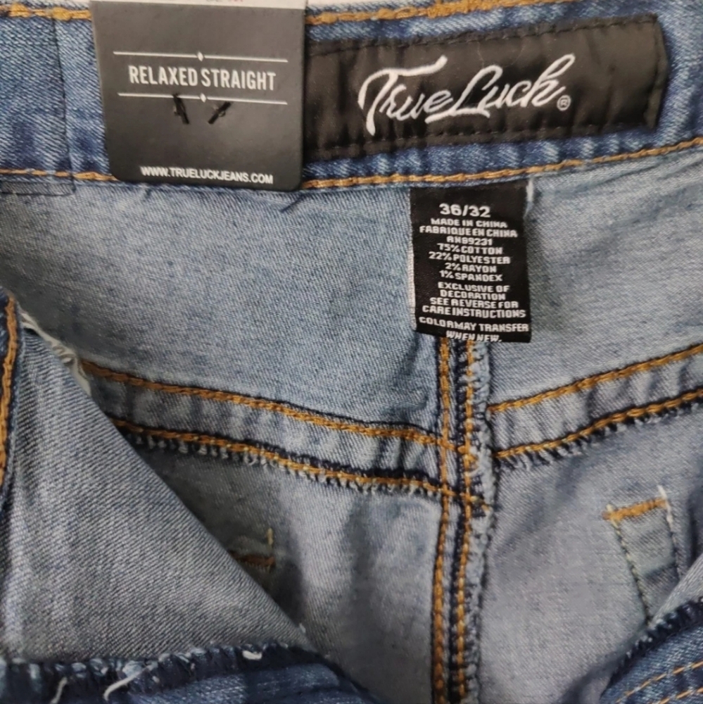 True luck style tl23042630 relaxed straight men jeans Size36x32 Light Stone Blue - Picture 7 of 13